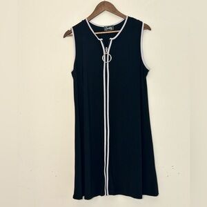Everlily Black Sleeveless Zip Front Shift Dress w/ White Trim XL